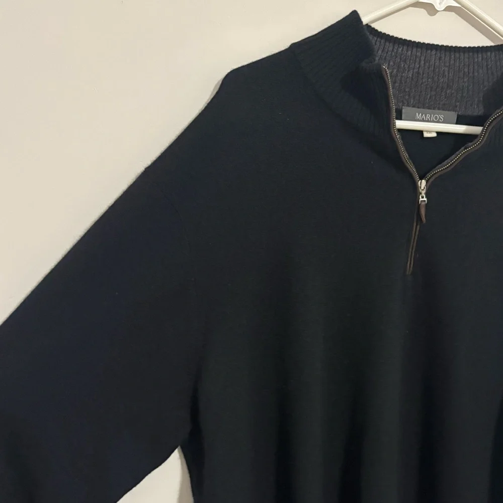 MARIO’S Men's Zip-Up Sweater in Black and Gray 100% Cashmere XXL